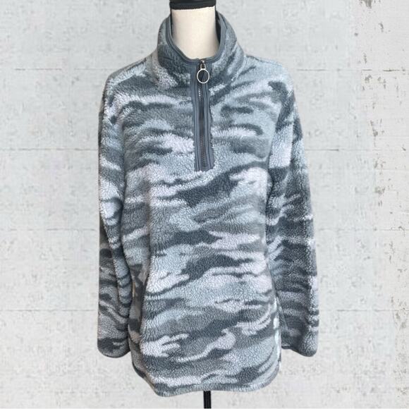 Halcyon Gray Camo Sherpa 1/4 Zip Pullover Jacket Size XL Outdoors Cozy Soft - Picture 2 of 10